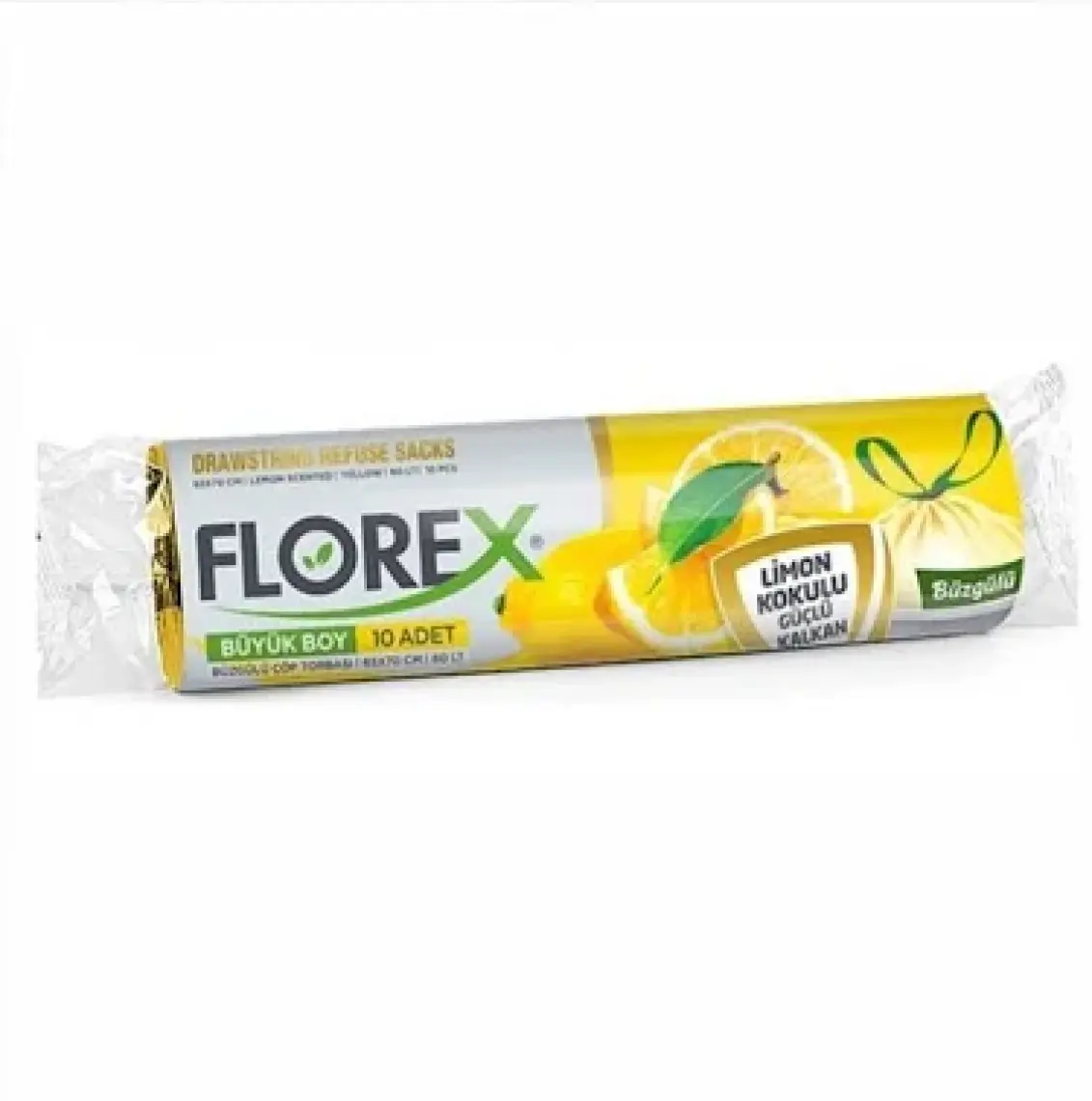 Florex 60 Litre Büzgülü Limon Kokulu Sarı Çöp Torbası Poşeti / 65 x 70 Cm. - 10X25 Rulo / Koli