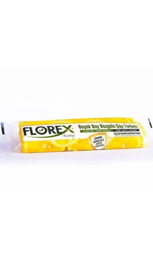 Florex 60 Litre Büzgülü Limon Kokulu Sarı Çöp Torbası Poşeti / 65 x 70 Cm. - 10X25 Rulo / Koli