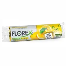 Florex 60 Litre Büzgülü Limon Kokulu Sarı Çöp Torbası Poşeti / 65 x 70 Cm. - 10X25 Rulo / Koli