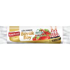 Koroplast Ekstra Güçlü Büzgülü Çilek Kokulu Büyük Boy 65x70 cm 10'lu Çöp Torbası