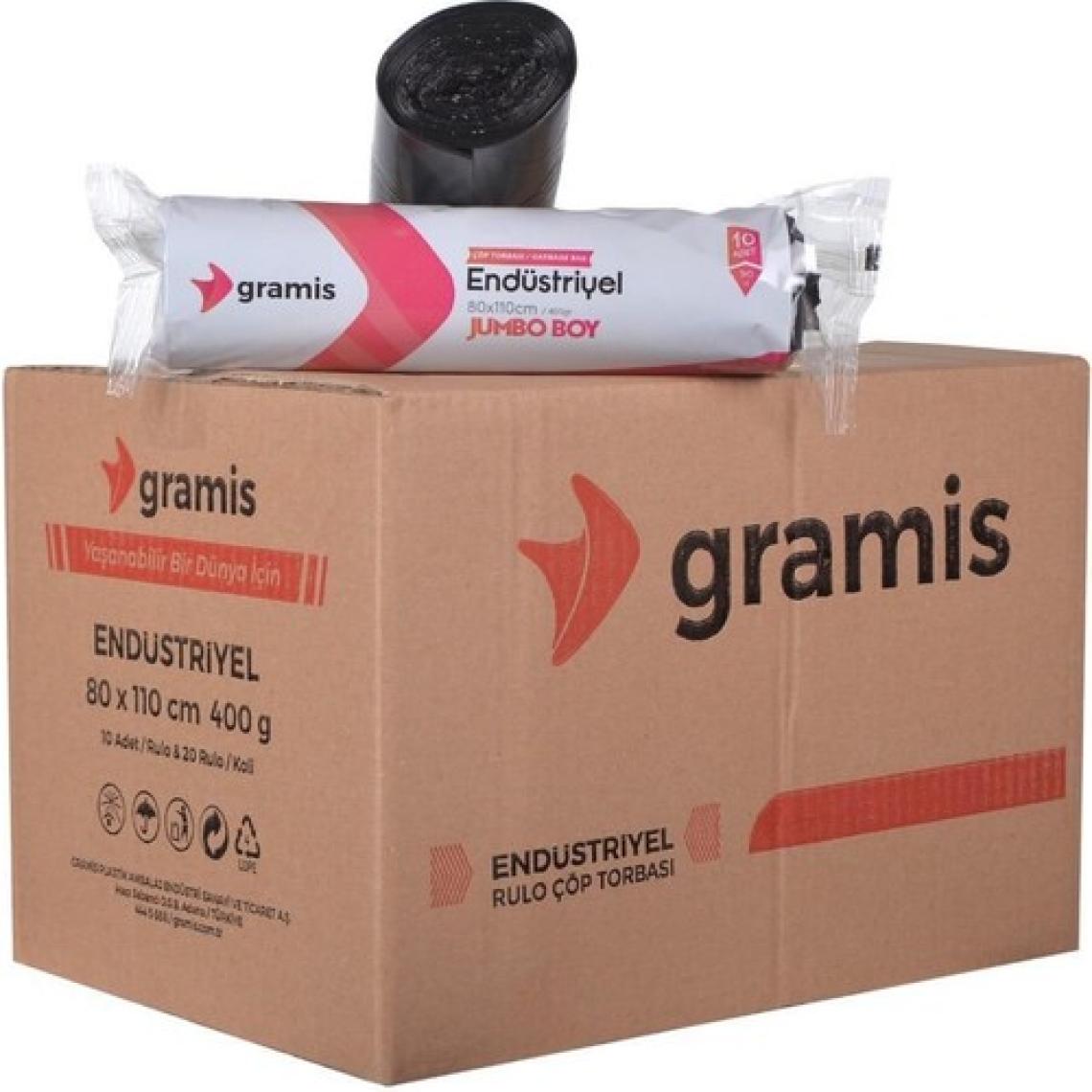 Gramis Endüstriyel Jumbo Boy Siyah Çöp Poşeti 80 x 110 cm 400 gr 10 x 20'li