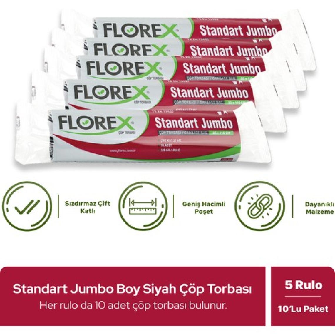 Florex Standart Jumbo Boy Siyah Çöp Poşeti x 5 Rulo