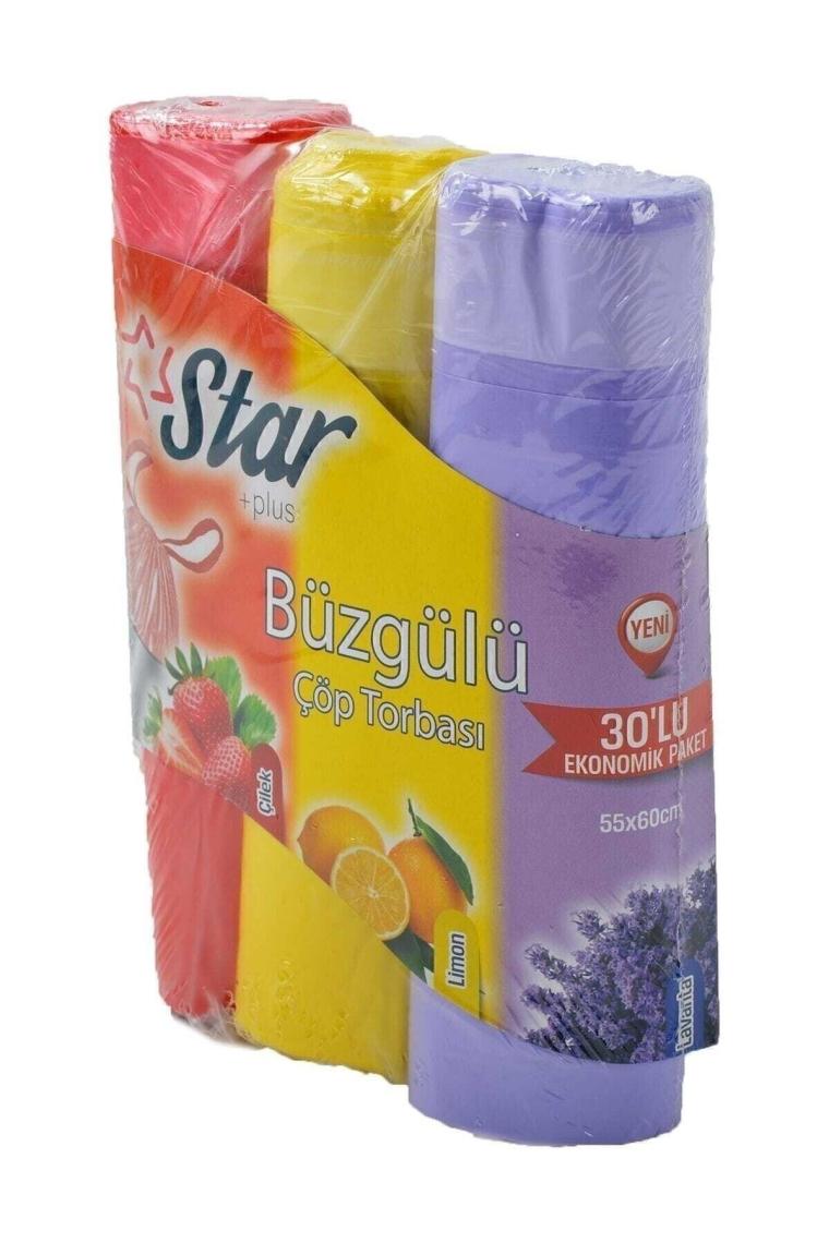 Büzgülü Çöp Torbası 55x60 Cm 3' Lü Eko Paket Lavanta-çilek-limon Kokulu Çöp Poşeti
