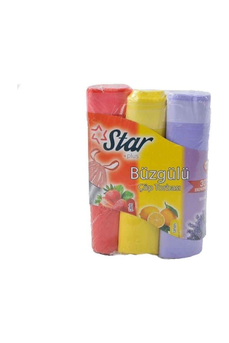 Büzgülü Çöp Torbası 55x60 Cm 3' Lü Eko Paket Lavanta-çilek-limon Kokulu Çöp Poşeti