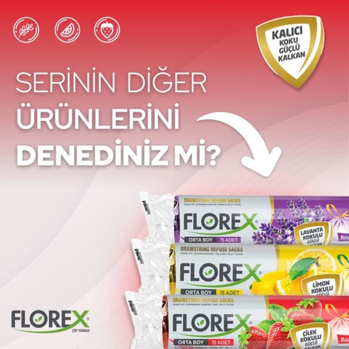 Florex Büzgülü Çilek Kokulu Orta Boy Çöp Poşeti x 5 Rulo