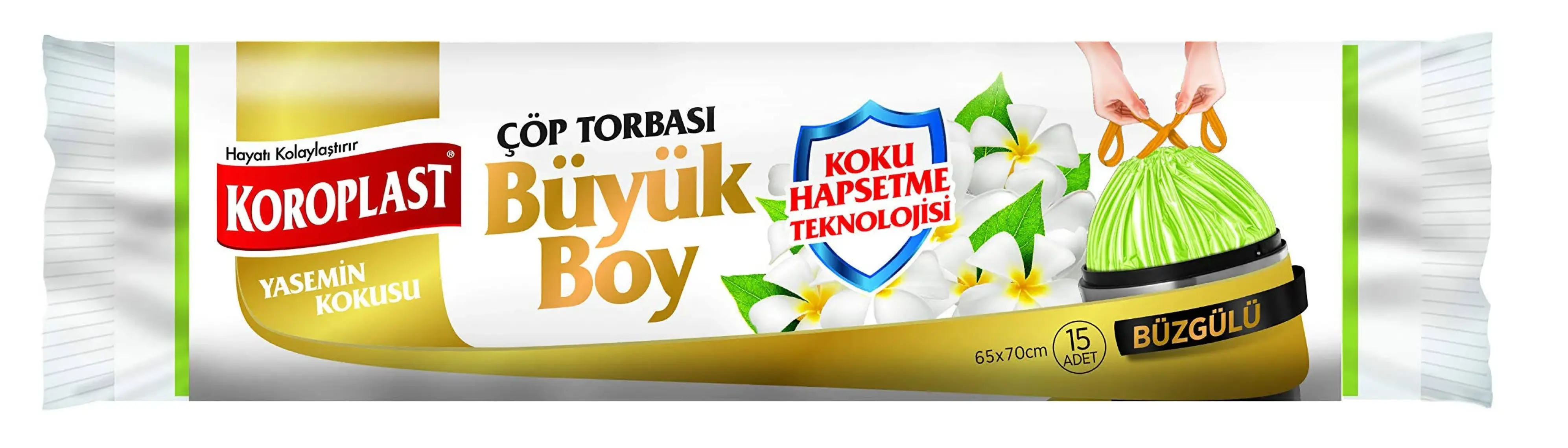 Koroplast Yasemin Kokulu Büzgülü Büyük Boy Çöp Torbası 15'li 65x70 cm