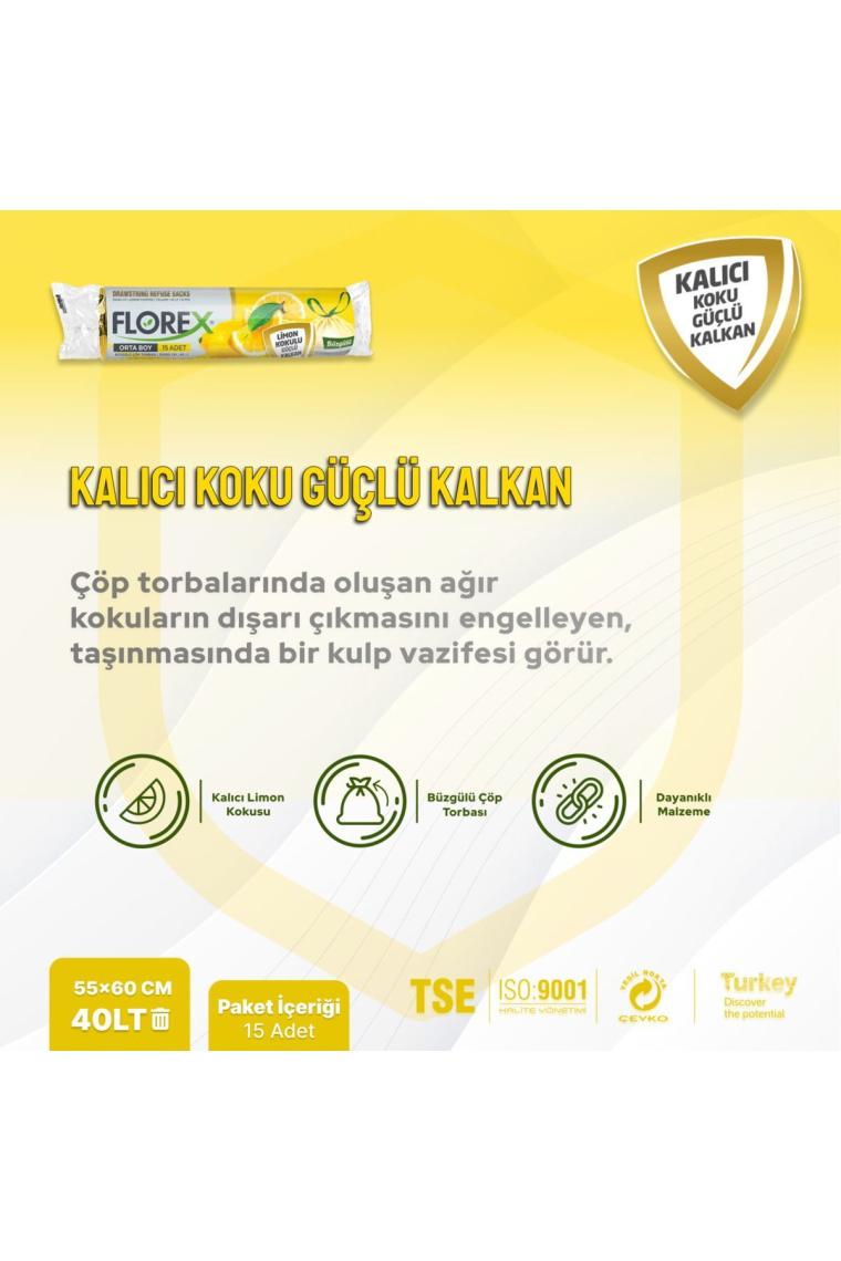 Florex Büzgülü Limon Kokulu Orta Boy Çöp Torbası