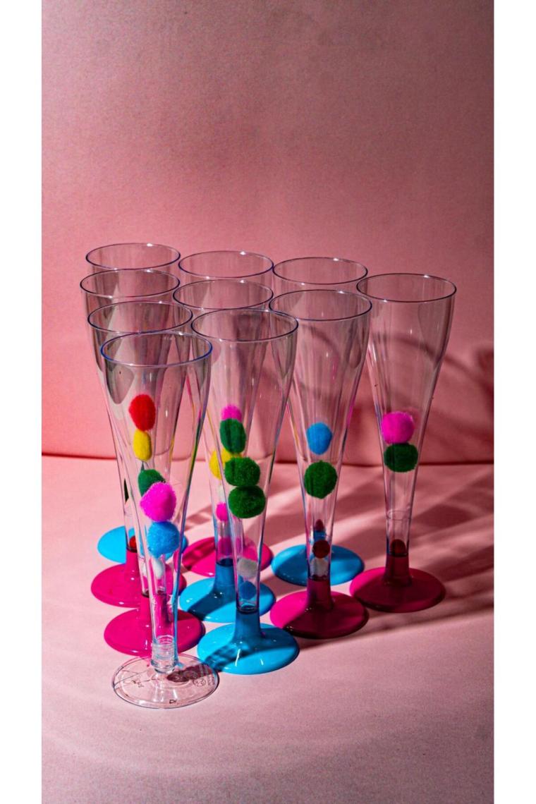 Kent 6 Lı Pembe Plastik Şerbet , Şampanya ve Şarap Için Bardak ( Kadeh )