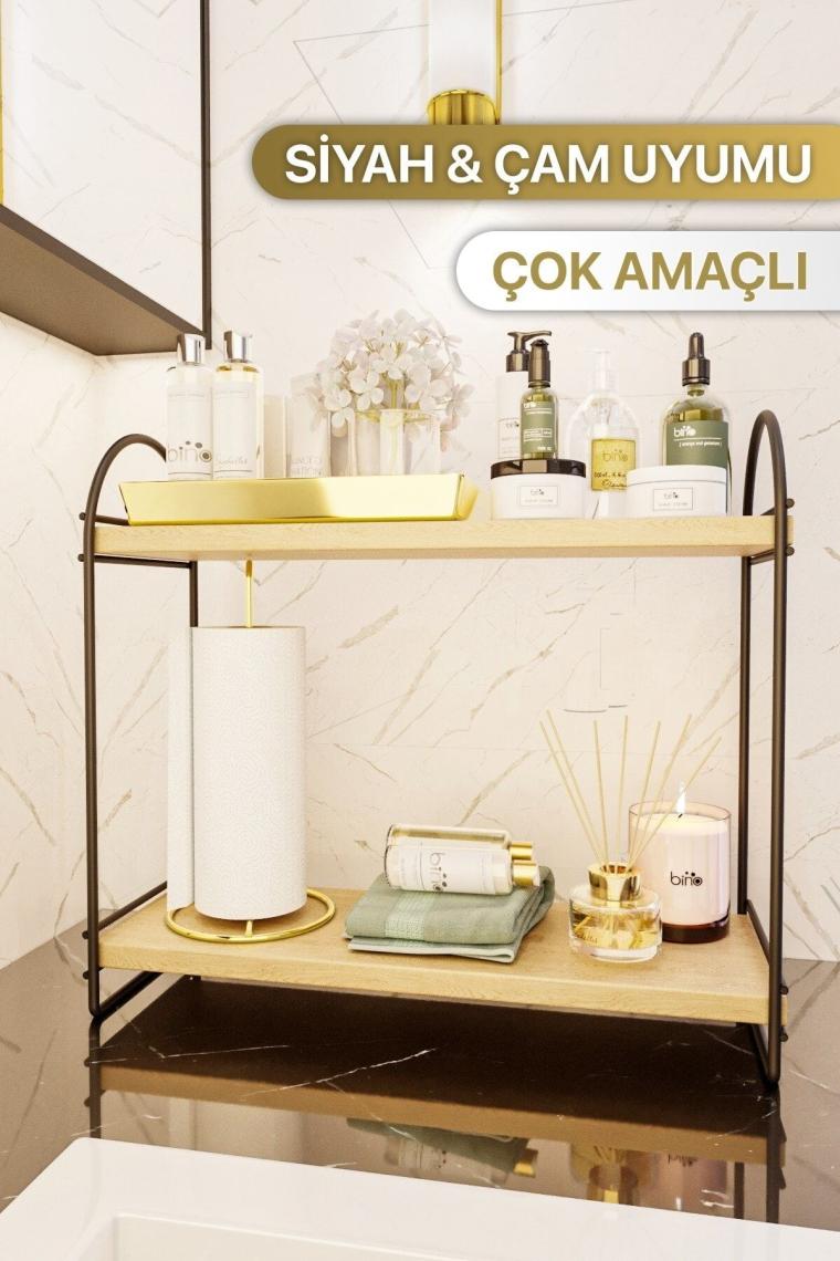 Mutfak Rafı Masaüstü Düzenleyici Organizer Mutfak Banyo Dolabı 2 Katlı Raf Oval Raf Kitaplık