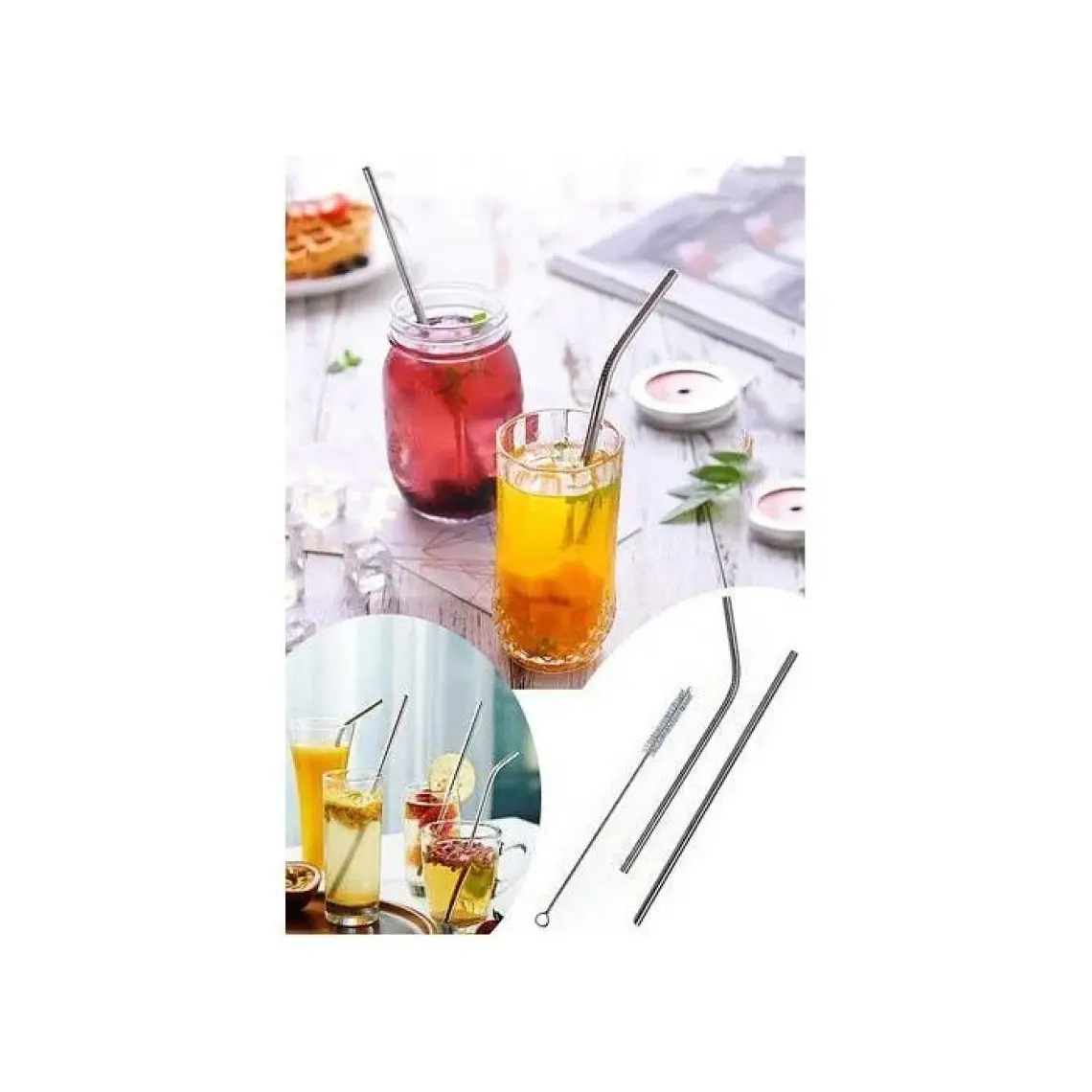 Sebat Home Balsa Group 2’li Paslanmaz Çelik Pipet + Temizleme Fırçası