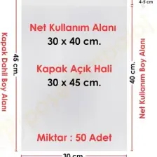 Carpcorn 30 cm x 45 cm Şeffaf Bantlı Jelatin - Yapışkanlı Poşet - 50'li
