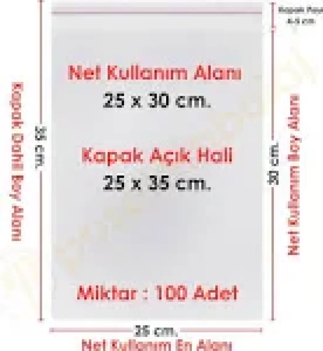 Carpcorn 25x30+5 cm. (25*35) 100 Adet - Şeffaf Bantlı Yapışkanlı Jelatin Poşet