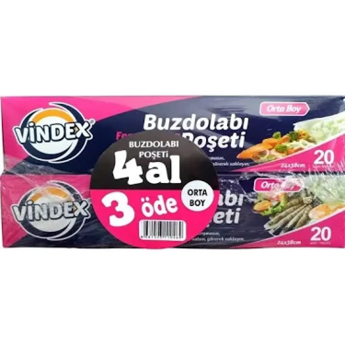 Vindex Buzdolabı Poşeti 4 Al 3 Öde Orta Boy