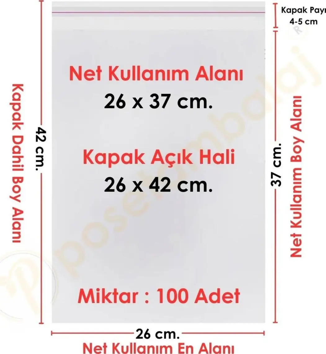 Carpcorn 26 cm x 42 cm Şeffaf Bantlı Jelatin - Yapışkanlı Poşet - 100'lü
