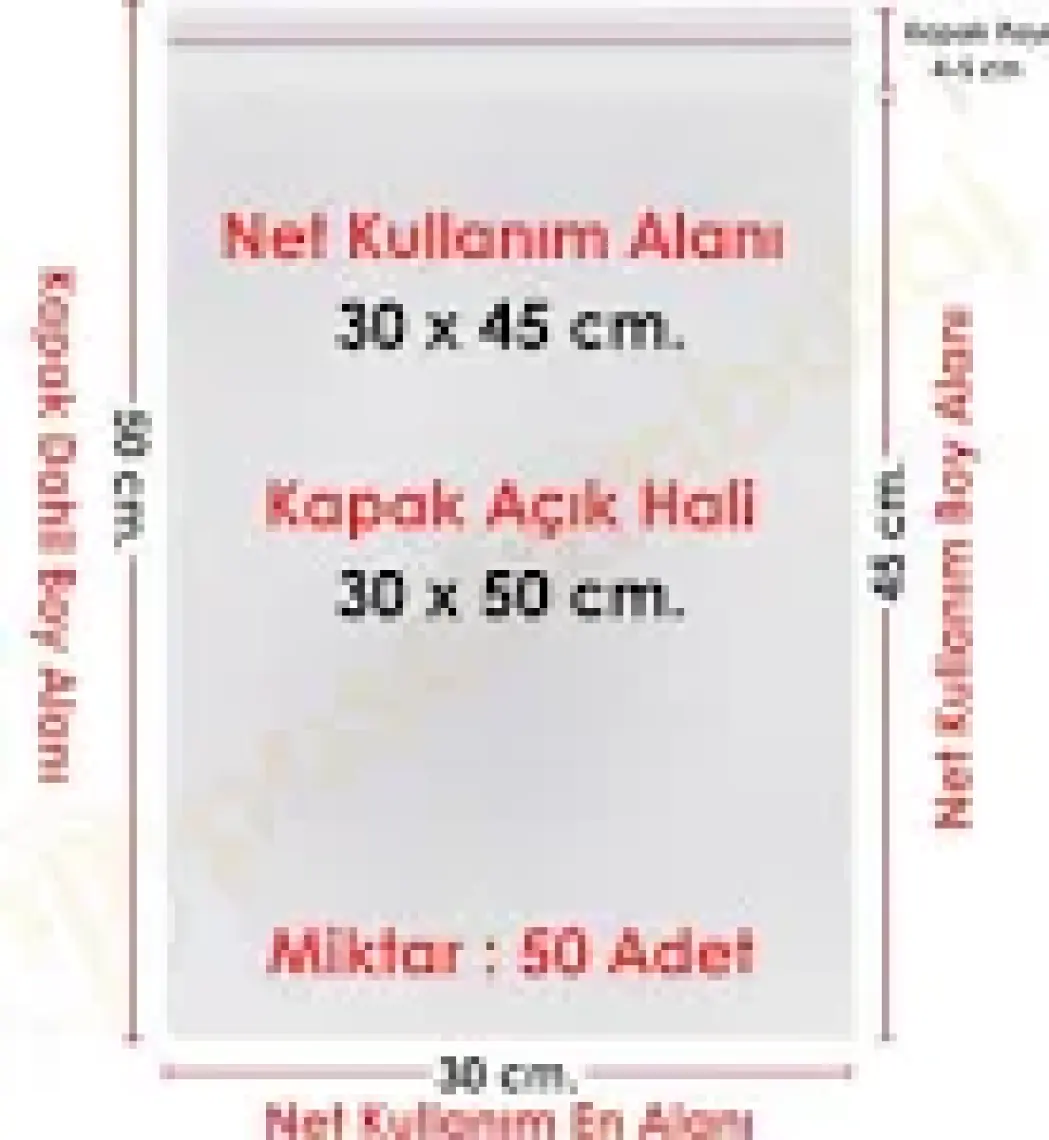Carpcorn 30 cm x 50 cm Şeffaf Bantlı Jelatin - Yapışkanlı Poşet - 50'li