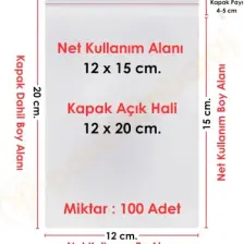 Carpcorn 12X15+5 Cm. (12*20) 100 Adet - Şeffaf Bantlı Yapışkanlı Opp Jelatin Poşet