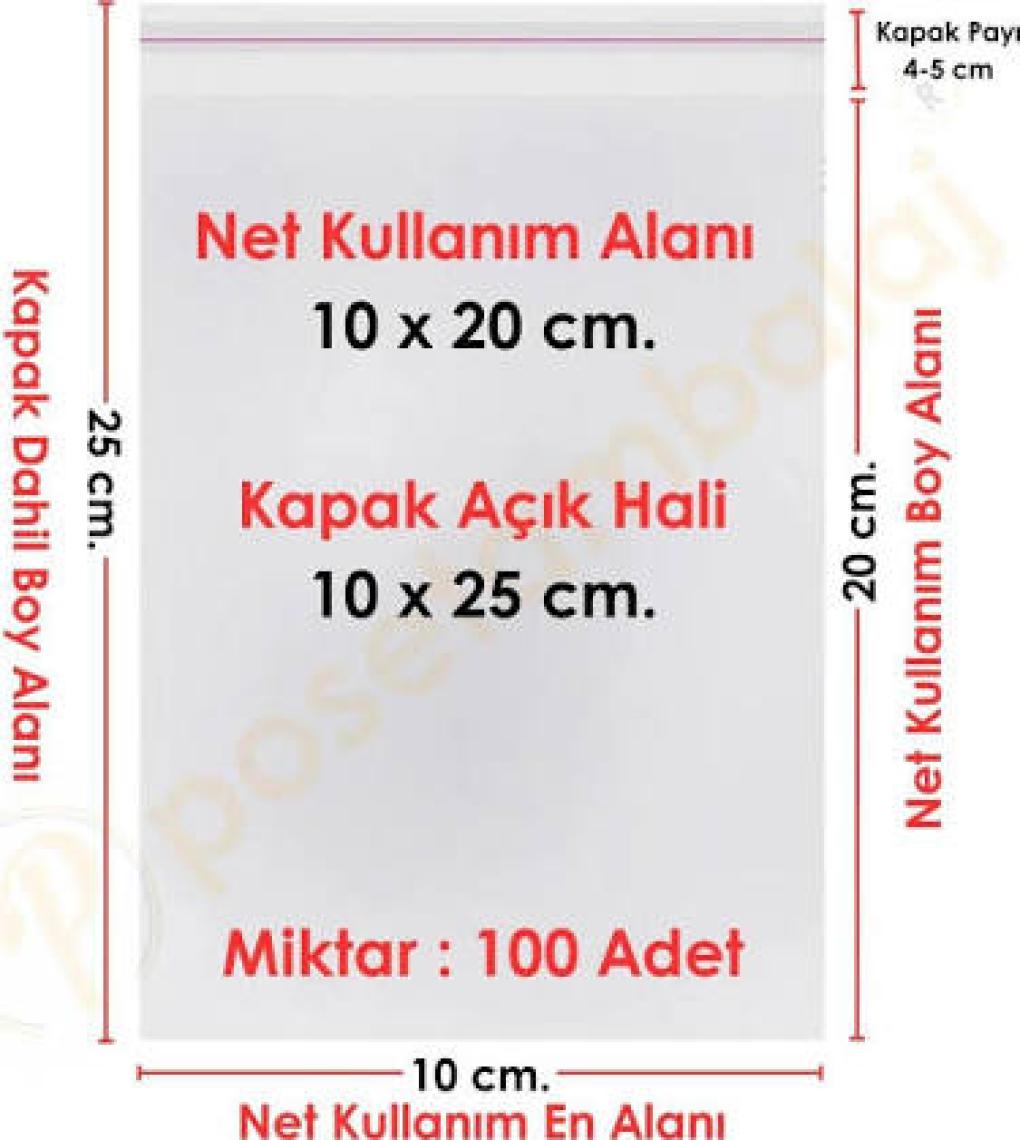 Carpcorn 10x20+5 cm. (10*25) 100 Adet - Şeffaf Bantlı Yapışkanlı Jelatin Poşet