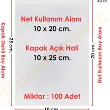 Carpcorn 10x20+5 cm. (10*25) 100 Adet - Şeffaf Bantlı Yapışkanlı Jelatin Poşet