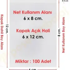 Carpcorn 6x8+4 Cm. (6*12) 100 Adet - Şeffaf Bantlı Yapışkanlı Opp Jelatin Poşet