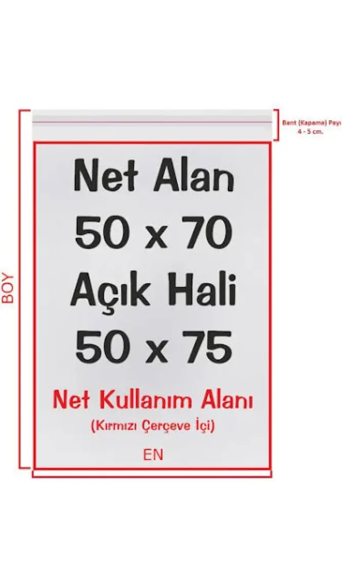 Carpcorn 50X70+5 Cm. (50*75) 100 Adet - Şeffaf Bantlı Yapışkanlı Opp Jelatin Poşet
