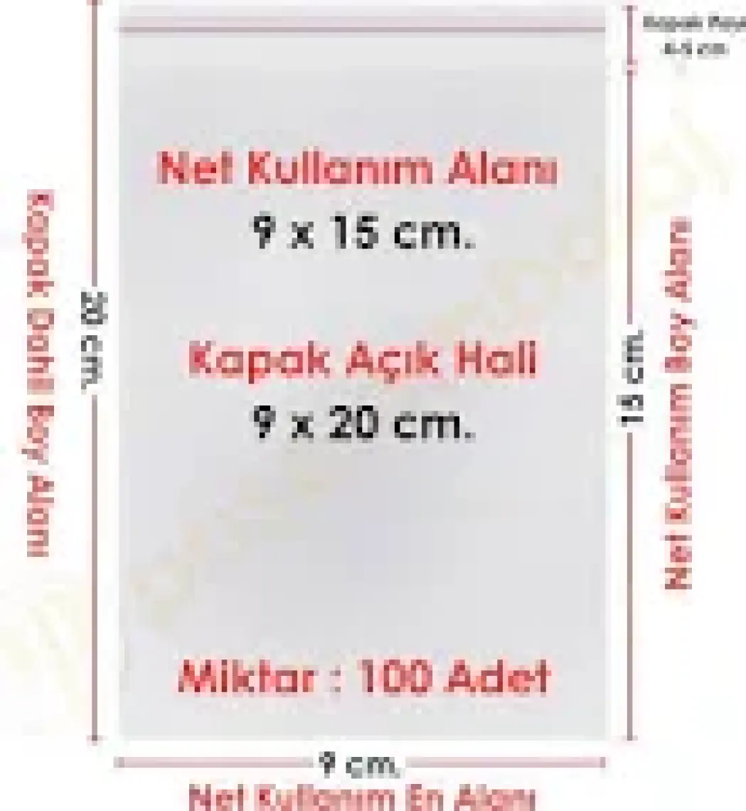 Carpcorn 9X15+5 Cm. (9*20) 100 Adet - Şeffaf Bantlı Yapışkanlı Opp Jelatin Poşet