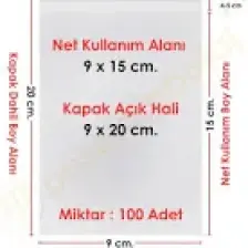 Carpcorn 9X15+5 Cm. (9*20) 100 Adet - Şeffaf Bantlı Yapışkanlı Opp Jelatin Poşet