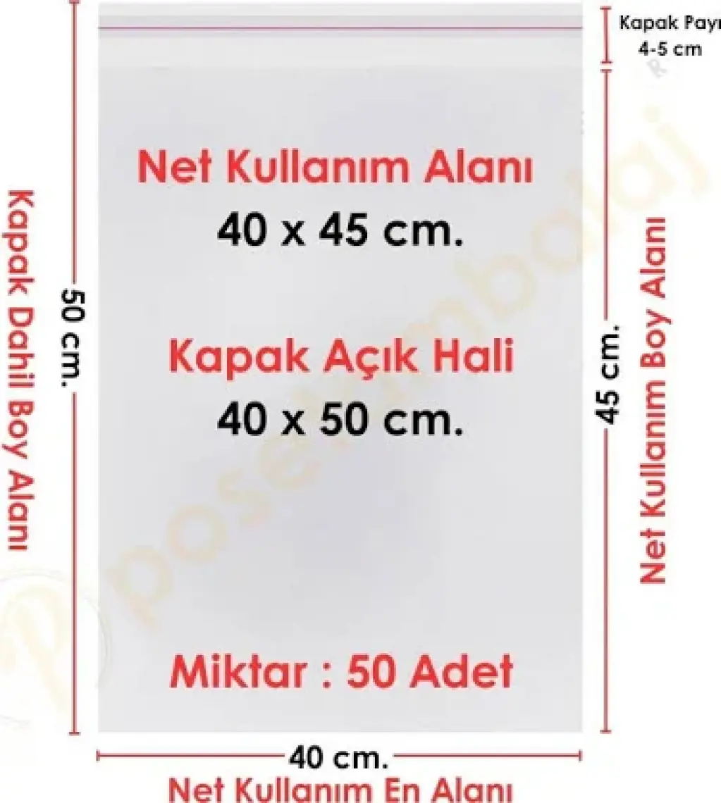 Carpcorn 40 cm x 50 cm Şeffaf Bantlı Jelatin - Yapışkanlı Poşet - 50'li