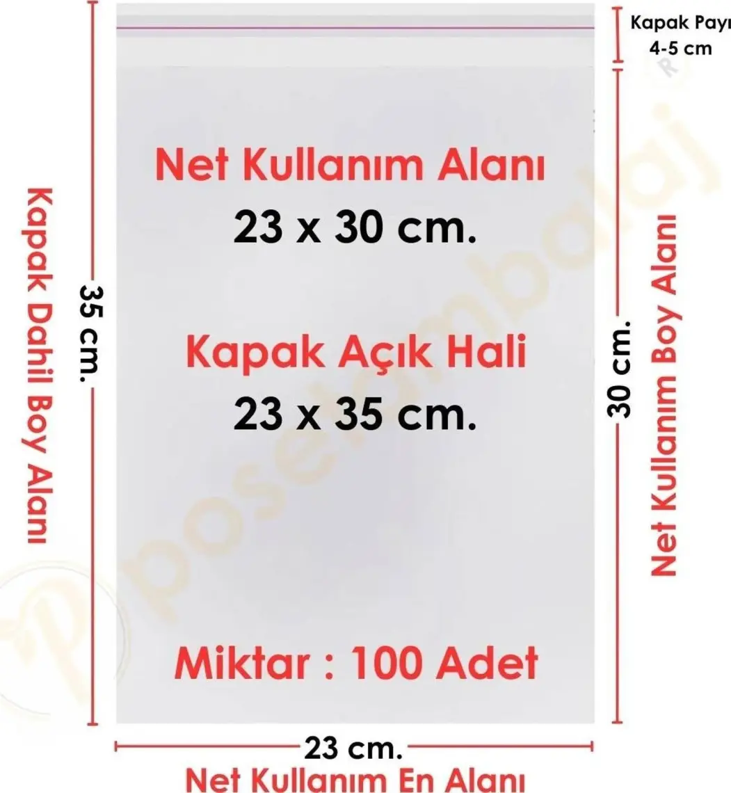 Carpcorn 23 x 30 + 5 Cm. Şeffaf Bantlı Jelatin - Yapışkanlı Poşet 100 Lü