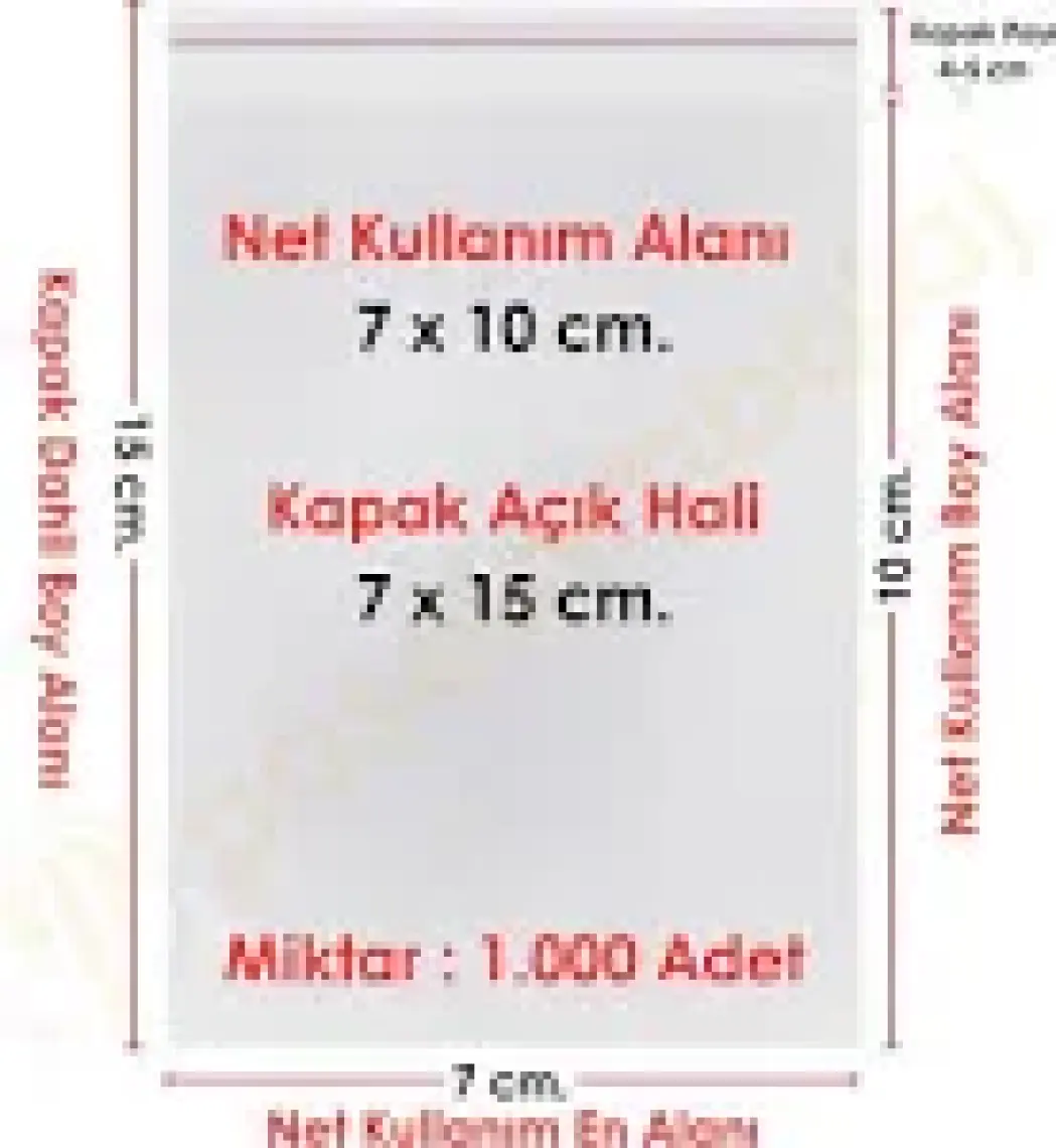Carpcorn 7X10+5 Cm. (7*15) 1.000 Adet - Şeffaf Bantlı Yapışkanlı Opp Jelatin Poşet
