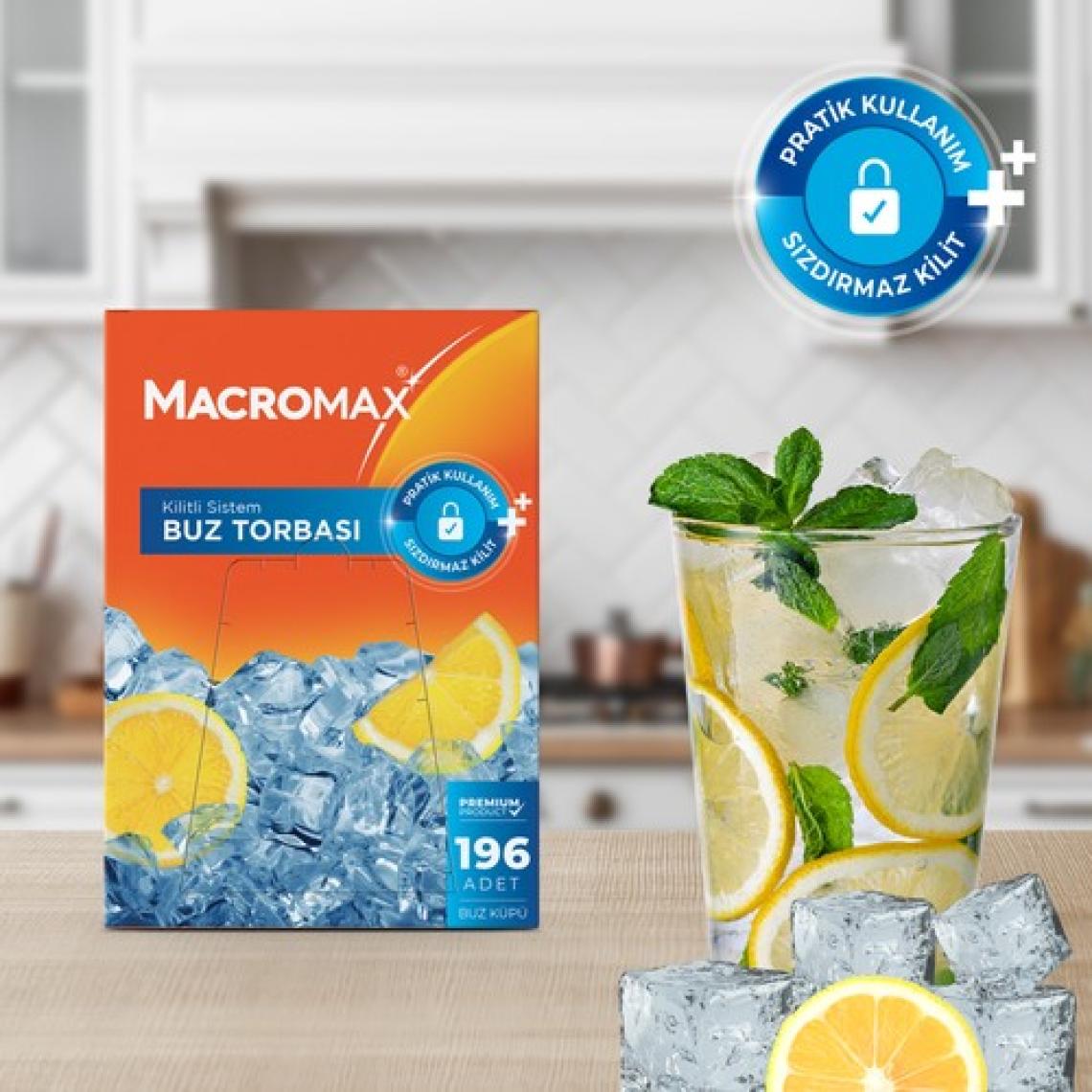 Macromax Kilitli Sistem Buz Torbası 196 Adet Buz Küpü, Sızdırmaz Pratik Kullan-At Buz Kalıbı Poşeti