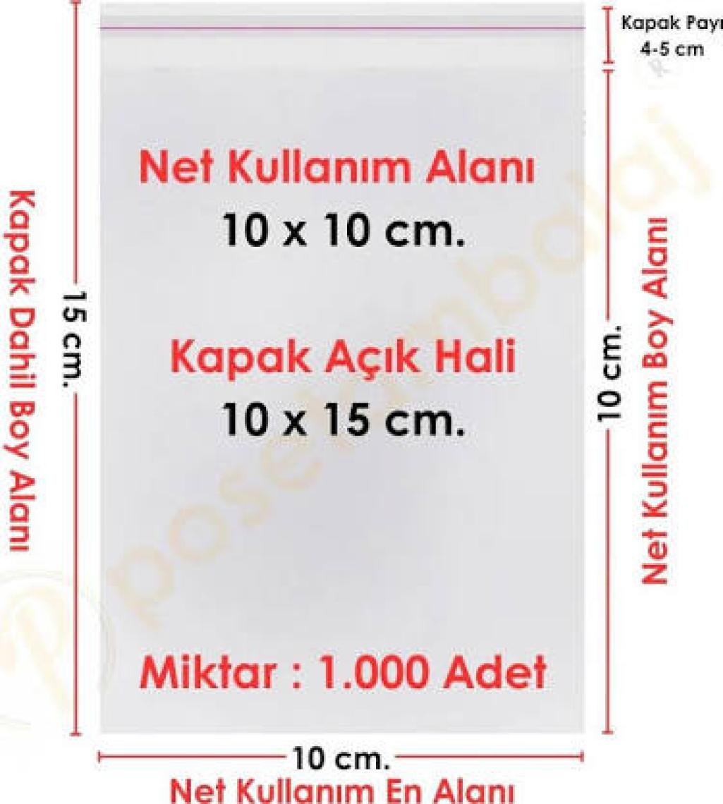 Carpcorn 10X10+5 Cm. (10*15) 1.000 Adet Şeffaf Bantlı Yapışkanlı Jelatin Poşet