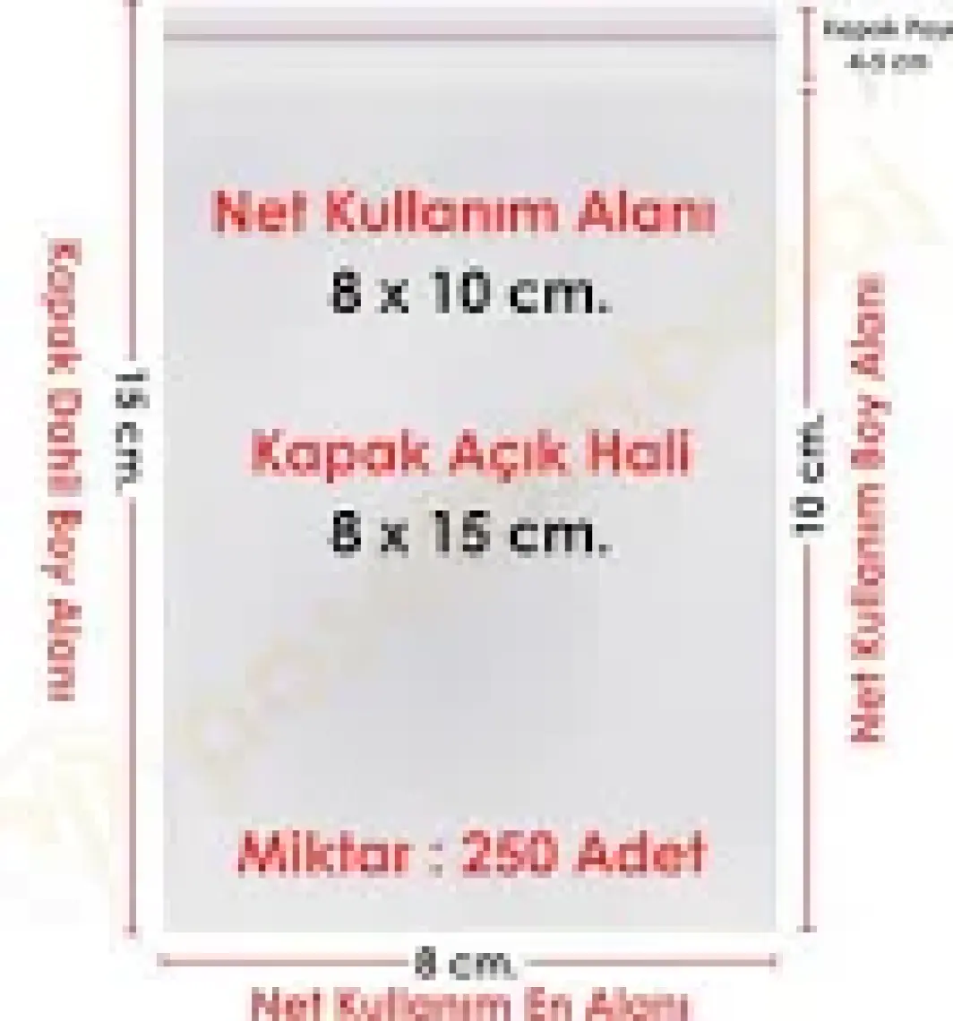 Carpcorn 8X10+5 cm (8*15) 250 Adet Şeffaf Bantlı Yapışkanlı Jelatin Poşet