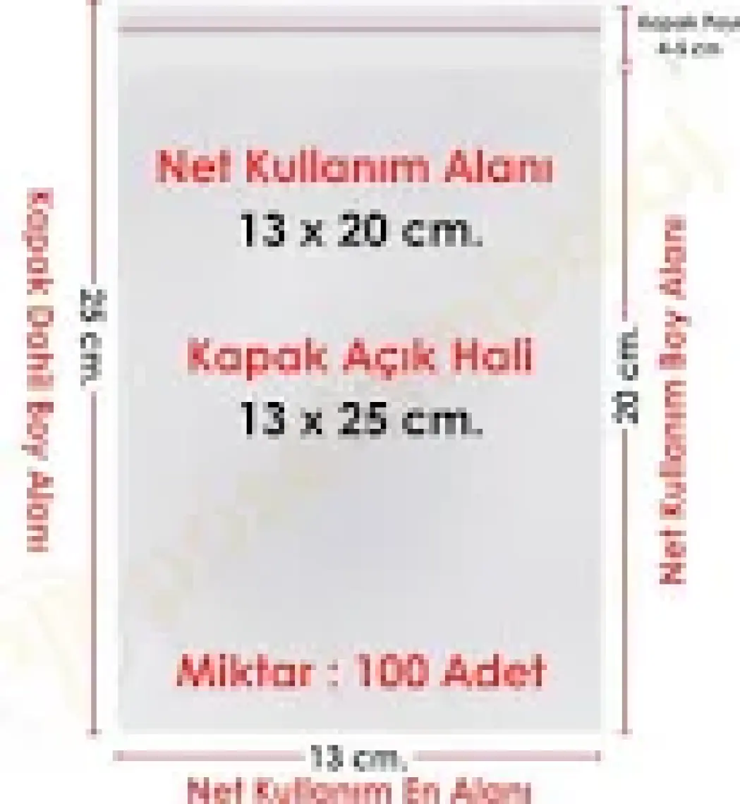 Carpcorn 13 x 20+5 cm 13 x 25 100'LÜ Şeffaf Bantlı Yapışkanlı Opp Jelatin Poşet