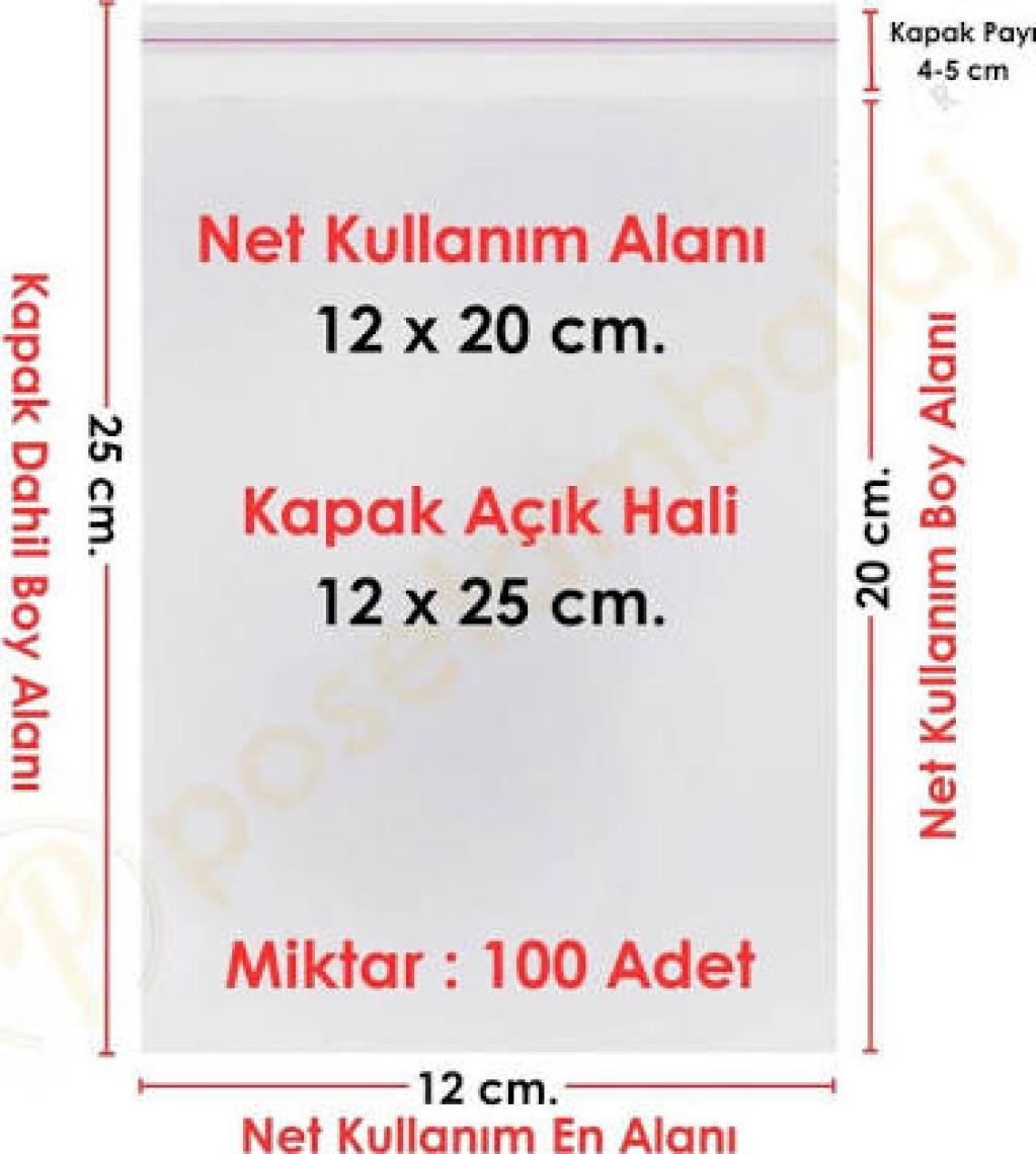 Carpcorn 12X20+5 Cm. (12*25) 100 Adet - Şeffaf Bantlı Yapışkanlı Opp Jelatin Poşet