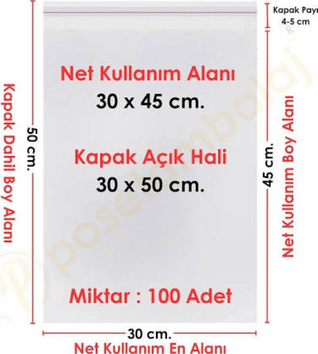 Carpcorn 30 cm x 50 cm Şeffaf Bantlı Jelatin - Yapışkanlı Poşet - 100'lü