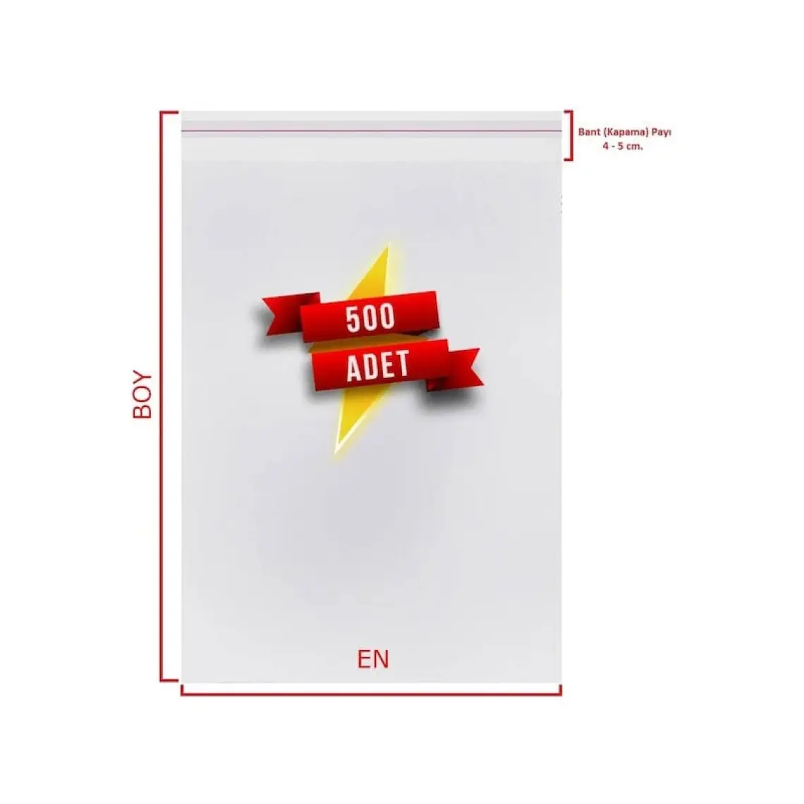 30X40+5 cm (30*45) 500 Adet Şeffaf Bantlı Yapışkanlı Jelatin Poşet