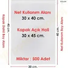 30X40+5 cm (30*45) 500 Adet Şeffaf Bantlı Yapışkanlı Jelatin Poşet