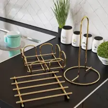 Bino Servis Sunum Seti Havluluk Peçetelik Nihale Gold Altın Dolu Parlak Paslanmaz Çelik 3 Lü Mutfak