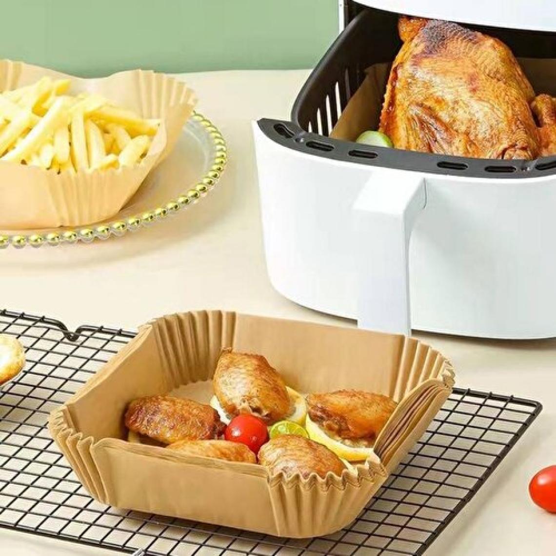 Buffer Buffer®  100 Adet Air Fryer Pişirme Kağıdı Tek Kullanımlık Hava Fritöz Yağ Geçirmez Yapışmaz Gıda Pişirme Kağıdı Kare Tabak Model