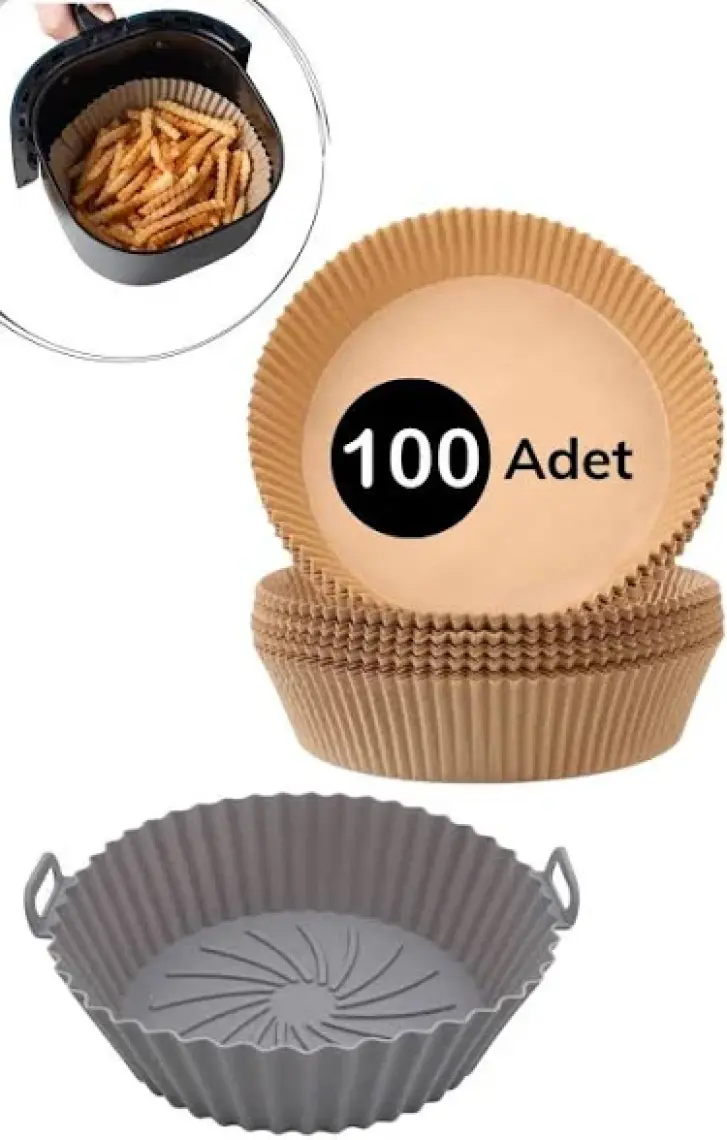 Trustmoda Avantajlı Set Her Modele Uyumlu 100 Adet Pişirme Kağıdı & Airfryer Silikon Kap