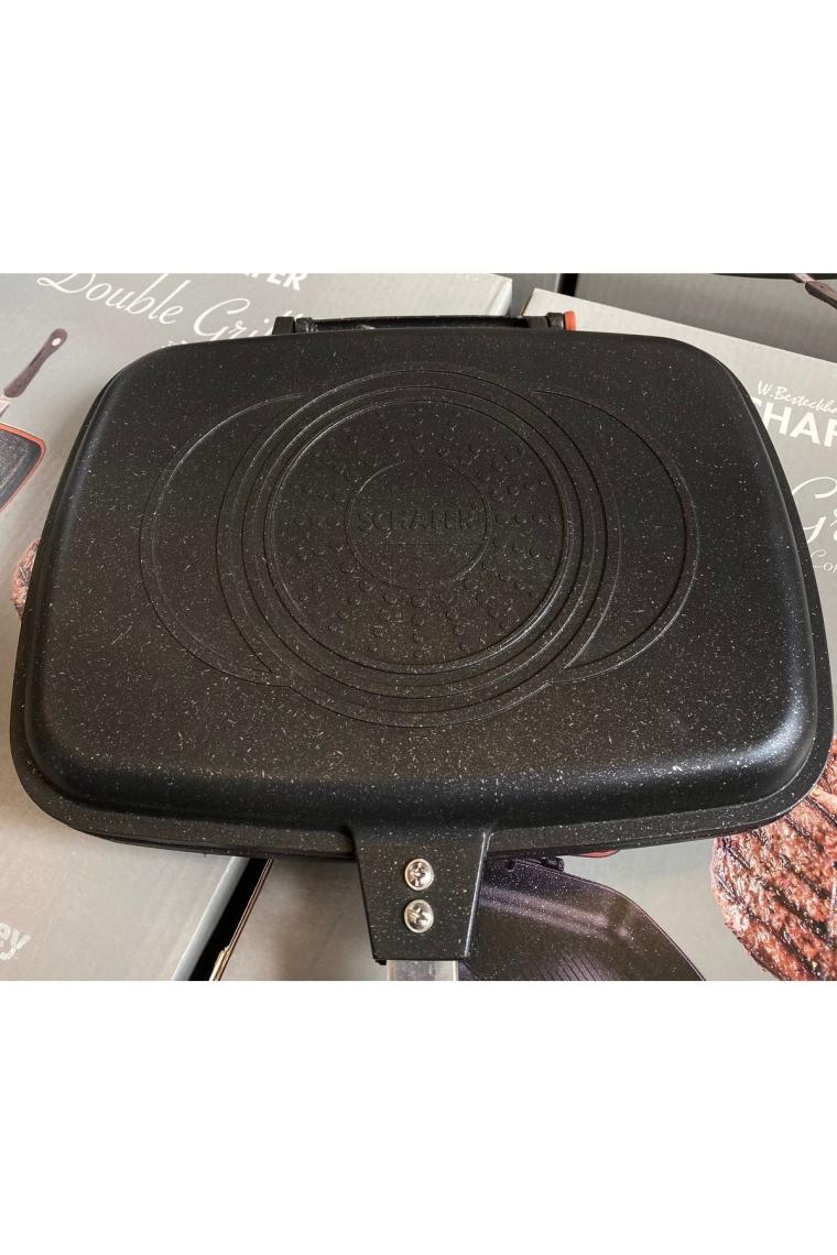 Granit Kare Double Grill Pan 32 Cm - Siyah Çift Taraflı Kullanılabilen Ayrılabilen Ikiz Tava
