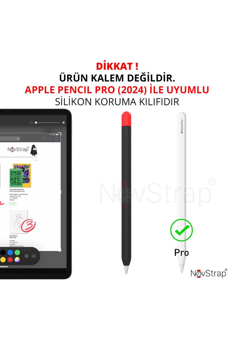 Novstrap Apple Pencil Pro (2024) ile Uyumlu Silikon Kılıf Pencil Pro Silikon Kaydırmaz Koruma Kılıfı