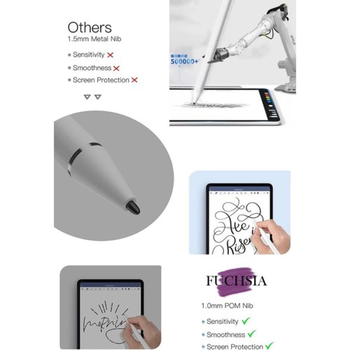 Fuchsia Apple iPad 10.2 2021 (9.nesil) Uyumlu Eğime Göre Çizgi Kalınlığı Değişen Şarjlı Dokunmatik Ekran Kalemi Stylus Pen