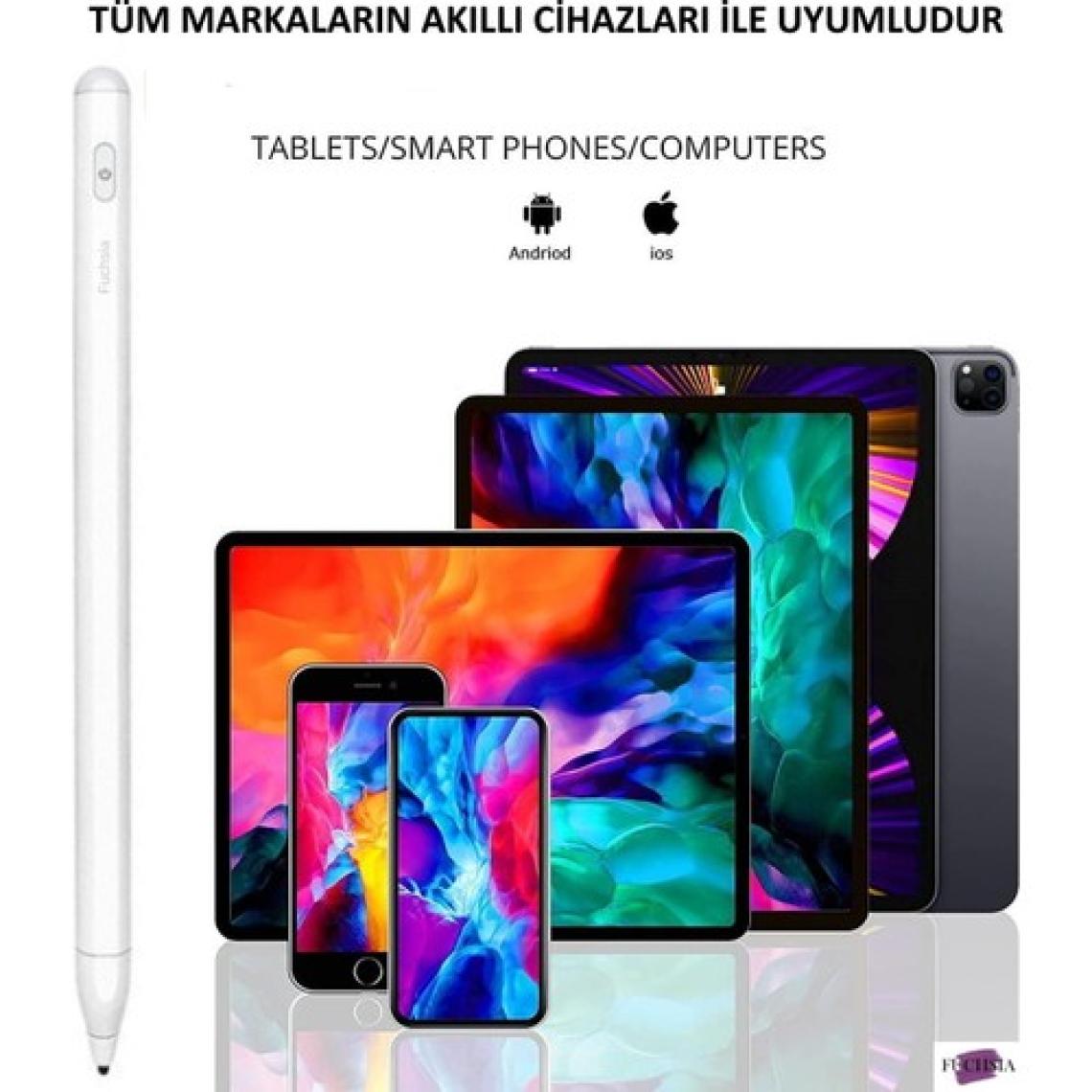 Fuchsia Apple iPad 10.2 2021 (9.nesil) Uyumlu Eğime Göre Çizgi Kalınlığı Değişen Şarjlı Dokunmatik Ekran Kalemi Stylus Pen