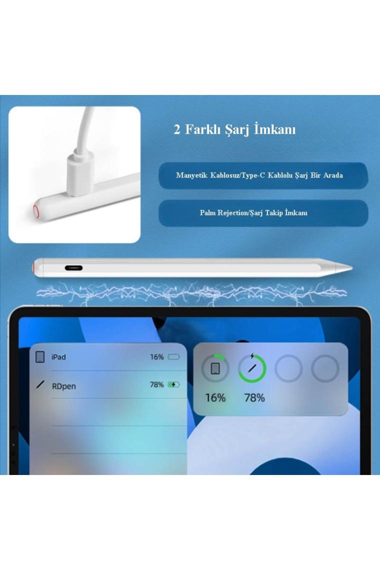 Loges Ipad Uyumlu Kapasitif Palm Rejection Manyetik Dokunmatik Stylus Kalem iPad Çizim Kalemi Tilt Fonksiyonu Manyetik Kablosuz/kablolu Şarj