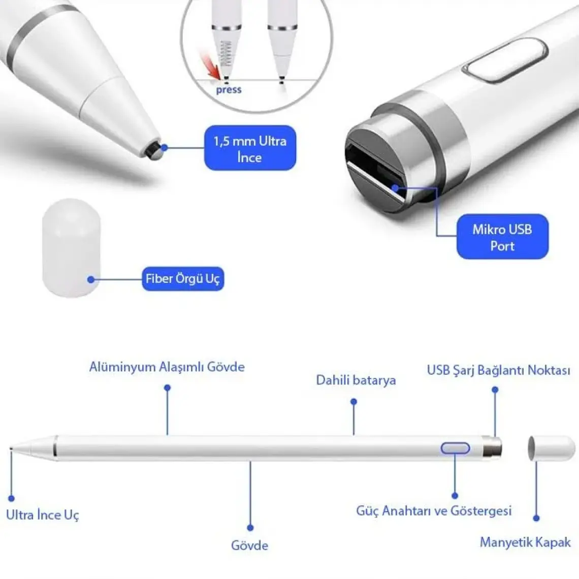 Miray Life Ally K-2262 Universal Android-Ios Kapasitif iPad Tablet Dokunmatik Stylus Kalem-(57 - EMY6588-6726