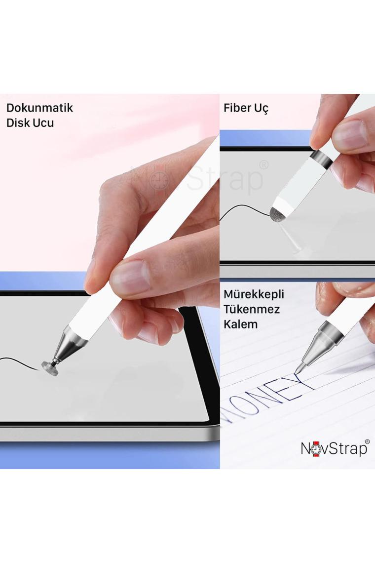 Novstrap Samsung Galaxy Tab A9 SM-X110 A9 Plus SM-X210 ile Uyumlu 3in1 Dokunmatik Tablet Kalemi