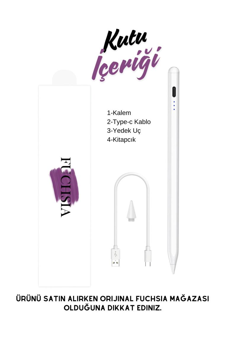 Fuchsia iPad Air 11 inç 6. Nesil M2 Çip Uyumlu Avuçiçi Red ve Eğim Özellikli Şarj Göstergeli Tablet Kalemi