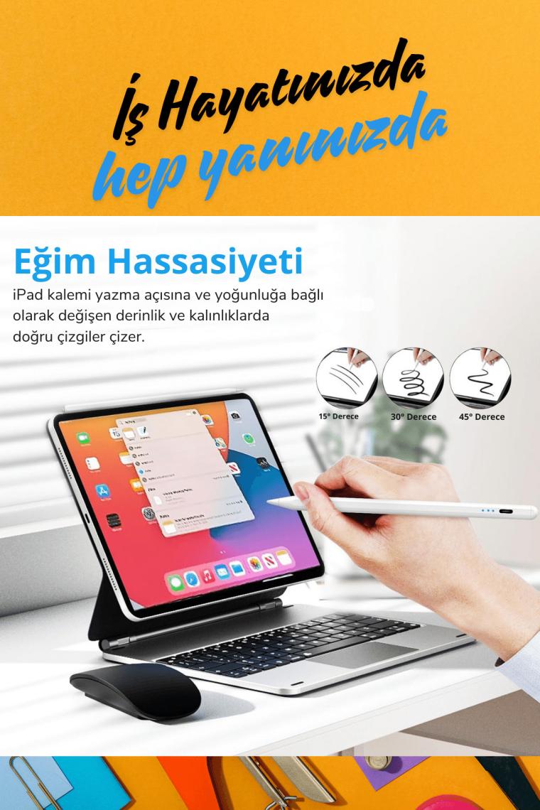 Fuchsia iPad Air 11 inç 6. Nesil M2 Çip Uyumlu Avuçiçi Red ve Eğim Özellikli Şarj Göstergeli Tablet Kalemi