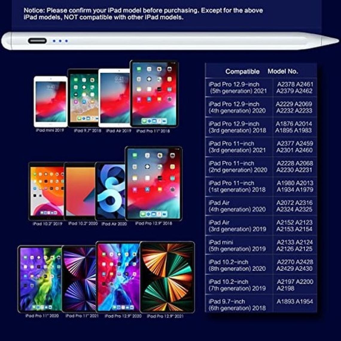 Ipad 10.9 (10.nesil) Avuç Içi Reddetmeli Eğim Hassasiyetli Dokunmatik Yazı Kalemi